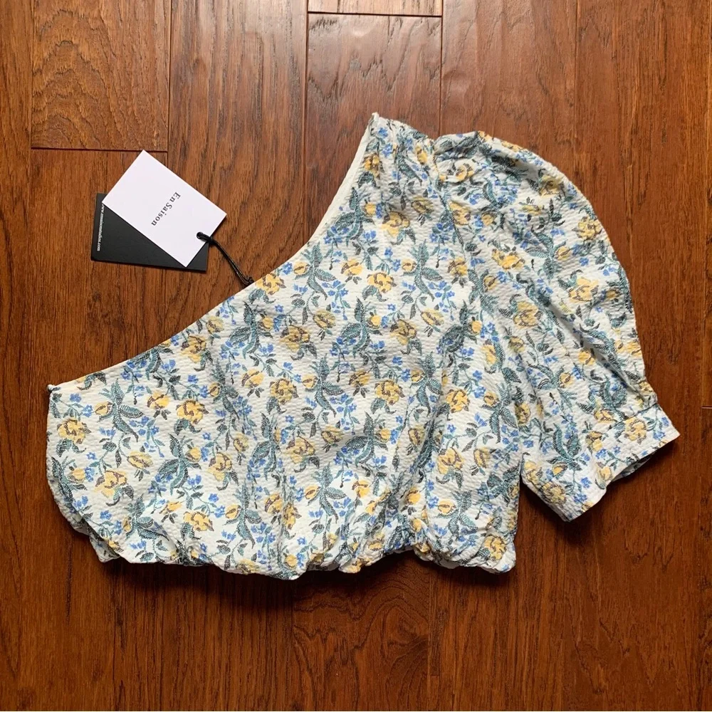 En Saison Floral Print One Shoulder Crop Top | Size L - Picture 3 of 9
